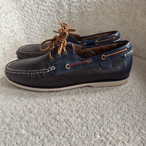 Polo Ralph Lauren Bienne II Mens 10D Navy Brown Leather Boat Shoes Lace Up